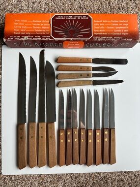 Vintage Kitchen Cutlery Set - Exotic Hard Wood Handles, Stainless Blades
